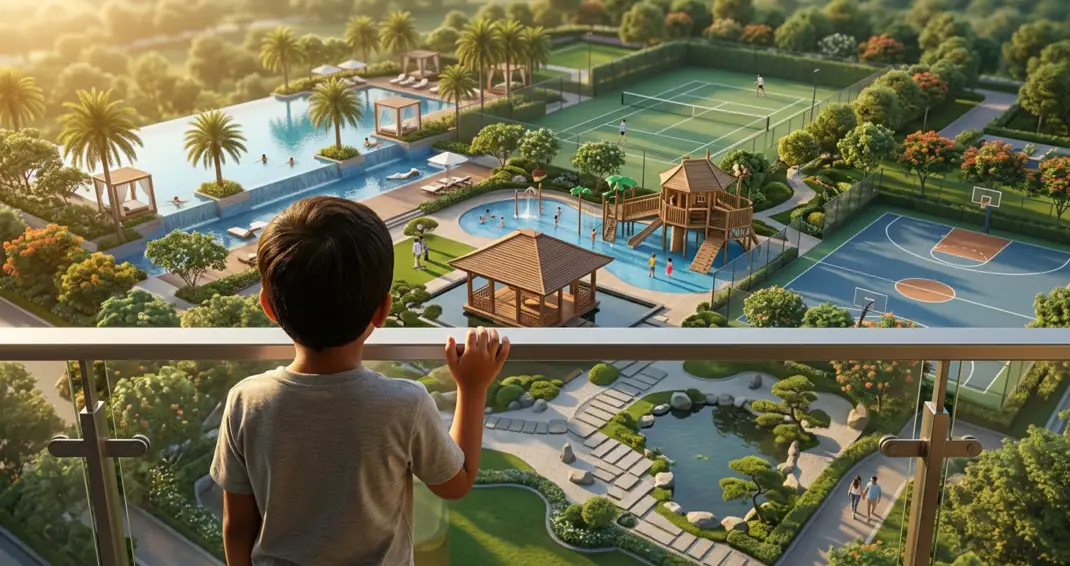 Aerial view of amenities